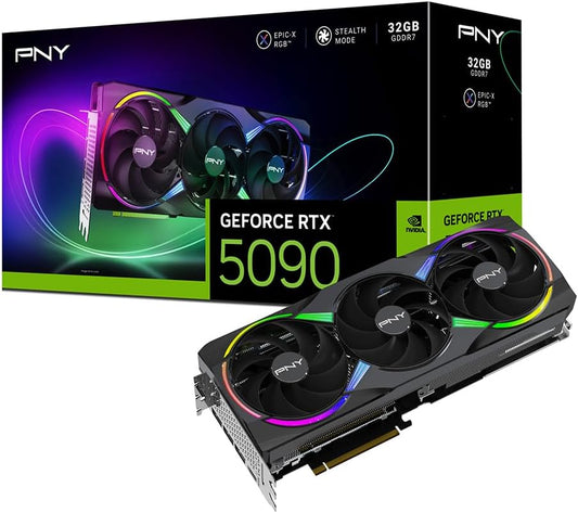 PNY NVIDIA GeForce RTX™ 5090 Epic-X™ ARGB OC Triple Fan, Graphics Card (32GB GDDR7, 512-bit, Boost Speed: 2625 MHz, PCIe® 5.0, HDMI®/DP 2.1, 3.5-Slot, NVIDIA Blackwell Architecture, DLSS 4)