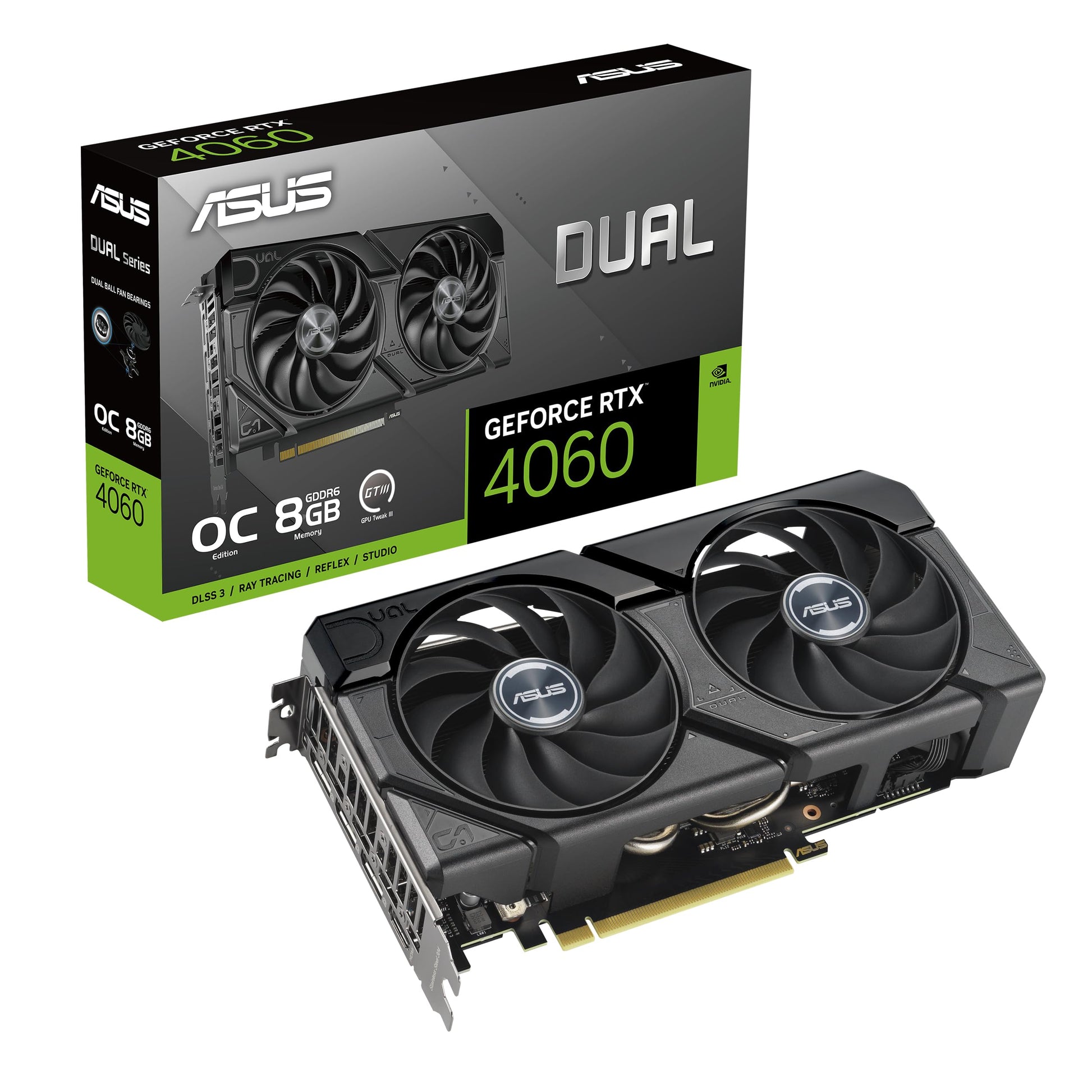 ASUS Dual GeForce RTX™ 5060 8GB GDDR7 OC Edition (PCIe 5.0, 8GB GDDR7, DLSS 4, HDMI 2.1b, DisplayPort 2.1b, 2.5-Slot Design, Axial-tech Fan Design, 0dB Technology, and More)