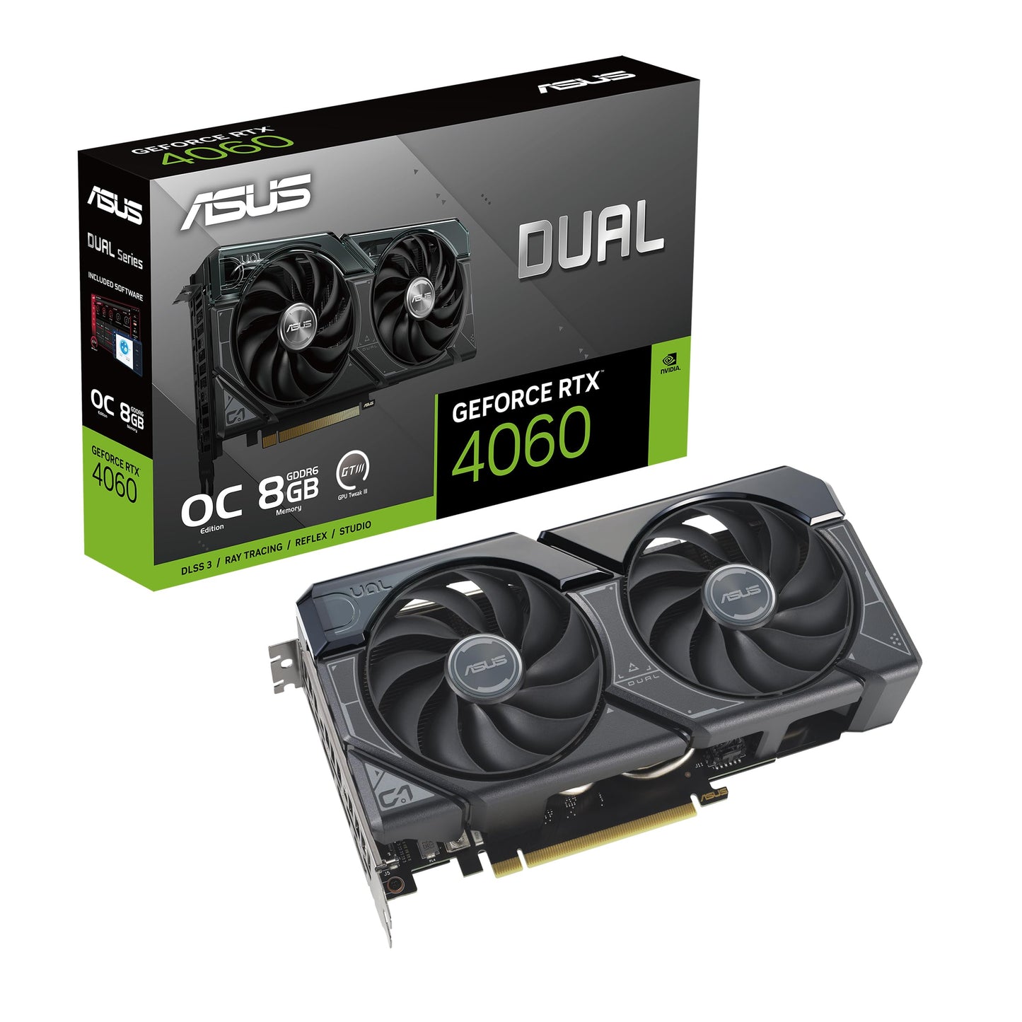 ASUS Dual GeForce RTX™ 5060 8GB GDDR7 OC Edition (PCIe 5.0, 8GB GDDR7, DLSS 4, HDMI 2.1b, DisplayPort 2.1b, 2.5-Slot Design, Axial-tech Fan Design, 0dB Technology, and More)