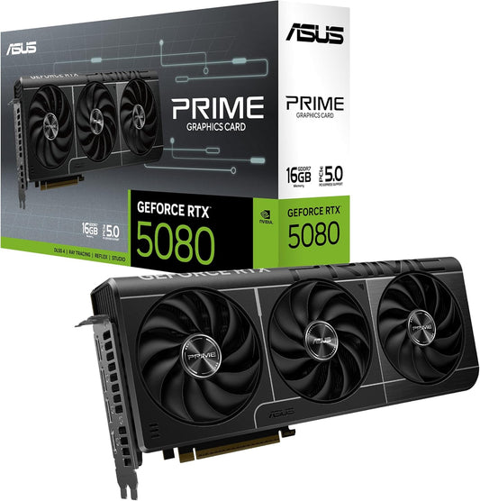 ASUS The SFF-Ready Prime GeForce RTX™ 5080 16GB GDDR7 Graphics Card (PCIe® 5.0, HDMI®/DP 2.1, 2.5-Slot, Axial-tech Fans, Vapor Chamber, Dual BIOS)