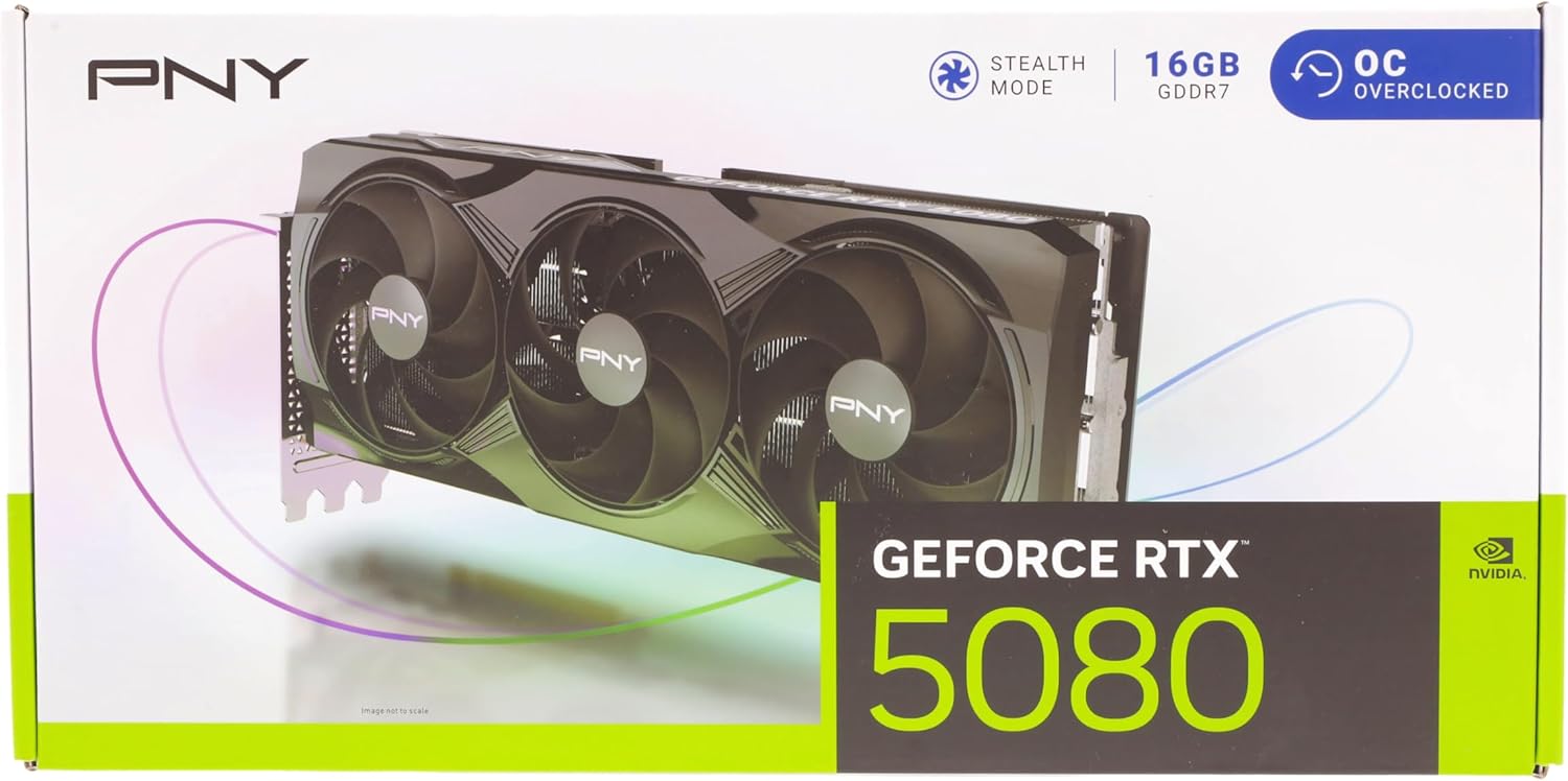 PNY NVIDIA GeForce RTX™ 5080 OC Triple Fan, Graphics Card (16GB GDDR7, 256-bit, Boost Speed: 2730 MHz, PCIe® 5.0, HDMI®/DP 2.1, 2.99-Slot, NVIDIA Blackwell Architecture, DLSS 4)