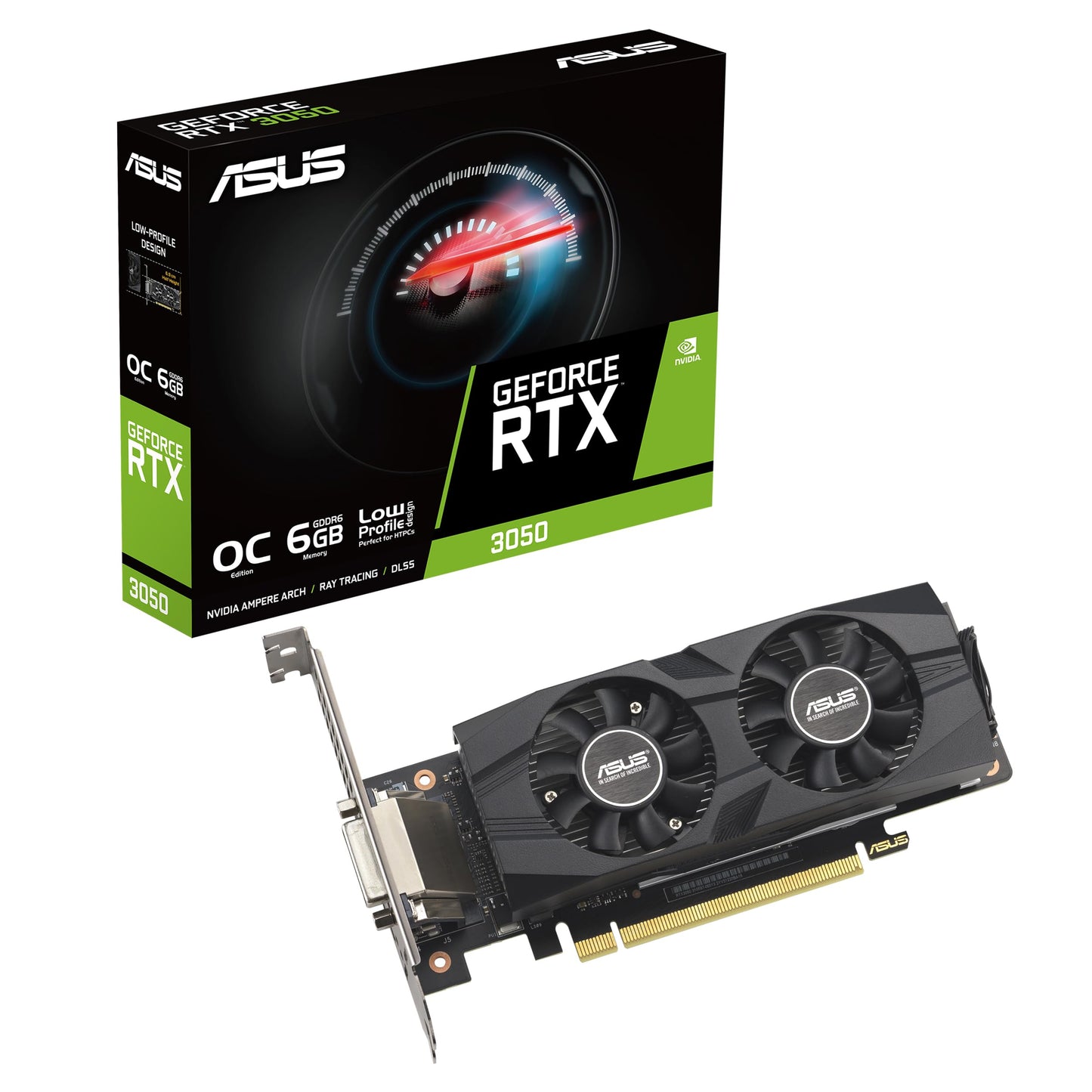 ASUS Dual NVIDIA GeForce RTX 3050 6GB OC Edition Gaming Graphics Card - PCIe 4.0, 6GB GDDR6 Memory, HDMI 2.1, DisplayPort 1.4a, 2-Slot Design, Axial-tech Fan Design, 0dB Technology, Steel Bracket